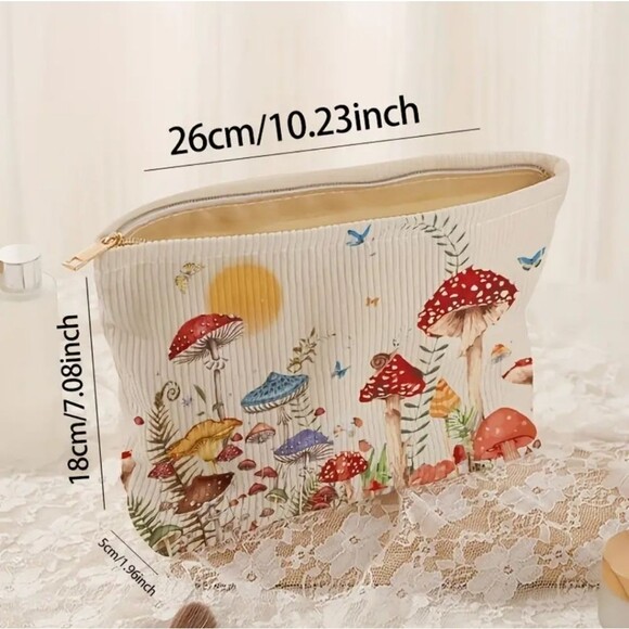 Mushroom corduroy cosmetic case makeup bag travel pouch - Picture 4 of 11